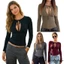 Áo cơ bản dành cho nữ Cutout Tie up Keyhole Đường viền cổ được trang bị áo thun dài tay cho hàng ngày