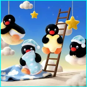 HK1 PINGU Dễ Thương Giấc Ngủ Series Plushie Móc Khóa Mini Chim Cánh Cụt Búp Bê Chuối Ngôi Sao Gối Túi Quyến Rũ Mặt Dây Chuyền Quà Tặng KH1