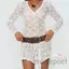 MAPLEPOET-Nữ Boho Sheer Mini Đầm Ren Dài Tay Sâu Cổ Chữ V Bất Đối Xứng Viền Nhìn Xuyên Qua Váy