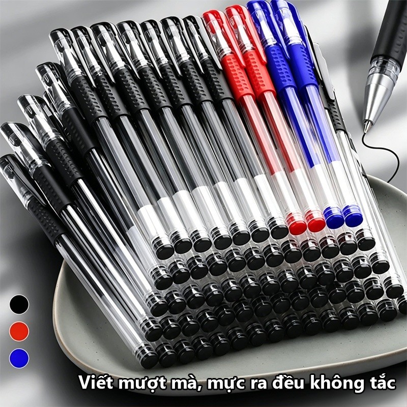 Bút bi không lem viết mượt nước cho học sinh văn phòng bút ngòi 0.5mm mực đen xanh đỏ tiện ích hot