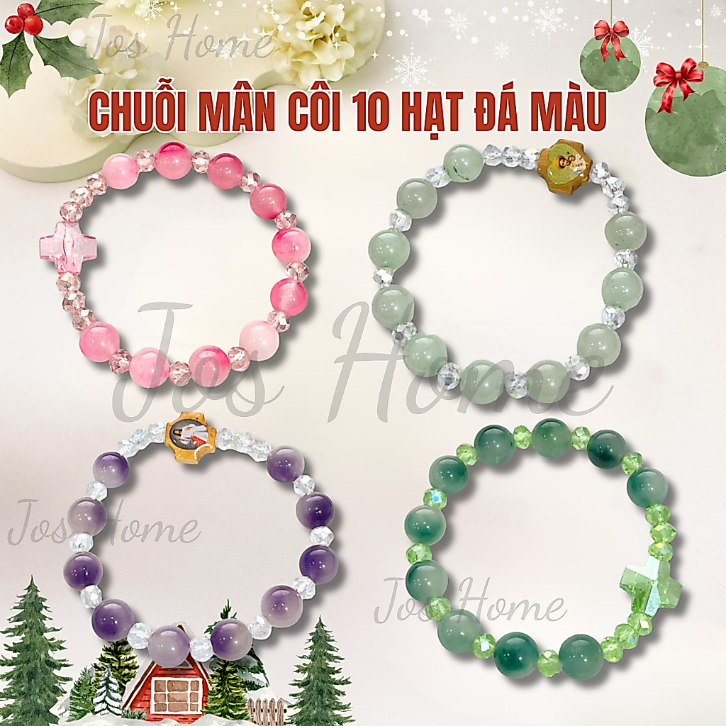 Vòng Tay Công Giáo Đá Tự Nhiên 10mm Phối Pha Lê. Đủ Màu Xinh Quà Tặng Ý Nghĩa