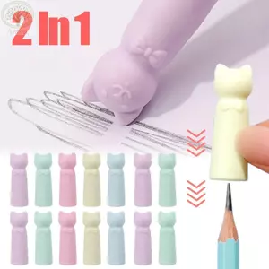 AMBU 10 Chiếc Nắp Bảo Vệ Nib Bút Chì, Chỉnh Sửa Văn Phòng Phẩm Hình Mèo Tẩy, Hoạt Hình 2 Trong 1 Bút Chì Mở Rộng Trường Học Đồ Dùng Văn Phòng
