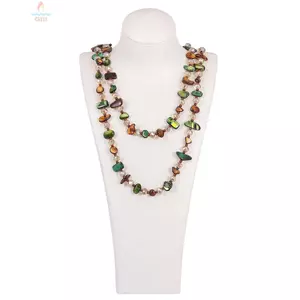 Vòng cổ cổ cổ GILL, Vòng cổ dài đính cườm vỏ đầy màu sắc, Vòng cổ hai lớp cổ điển có thể xếp chồng lên nhau thời trang dành cho nữ