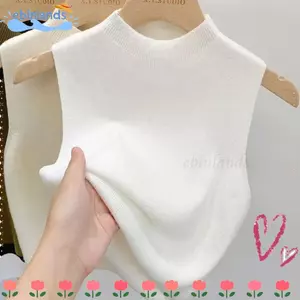 Áo bình xăng EBINLANDS, Áo len dệt kim giảm béo cổ nửa cổ, Áo hai dây không tay màu trơn thanh lịch dành cho nữ
