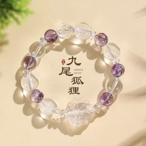Thủy Tinh Trắng Pha Lê Citrine Sen Chín Đuôi Cáo Quyến Rũ Phụ Kiện Vòng Tròn Đơn Pha Lê Vòng Tay Nữ Trang Sức Chữa Bệnh Pha Lê Đính Hạt Lắc Tay