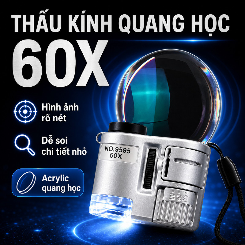 Kính Lúp Mini Cầm Tay 60X Màu Bạc Có Đèn LED Và UV Nhỏ Gọn Dễ Mang Soi Chi Tiết Trang Sức Đồng Hồ