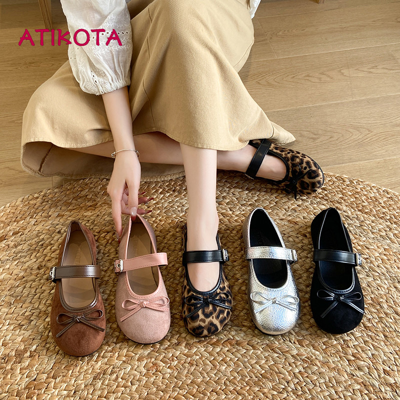 Giày đế bằng Atikota dành cho nữ Giày tròn buộc dây thoải mái thông thường