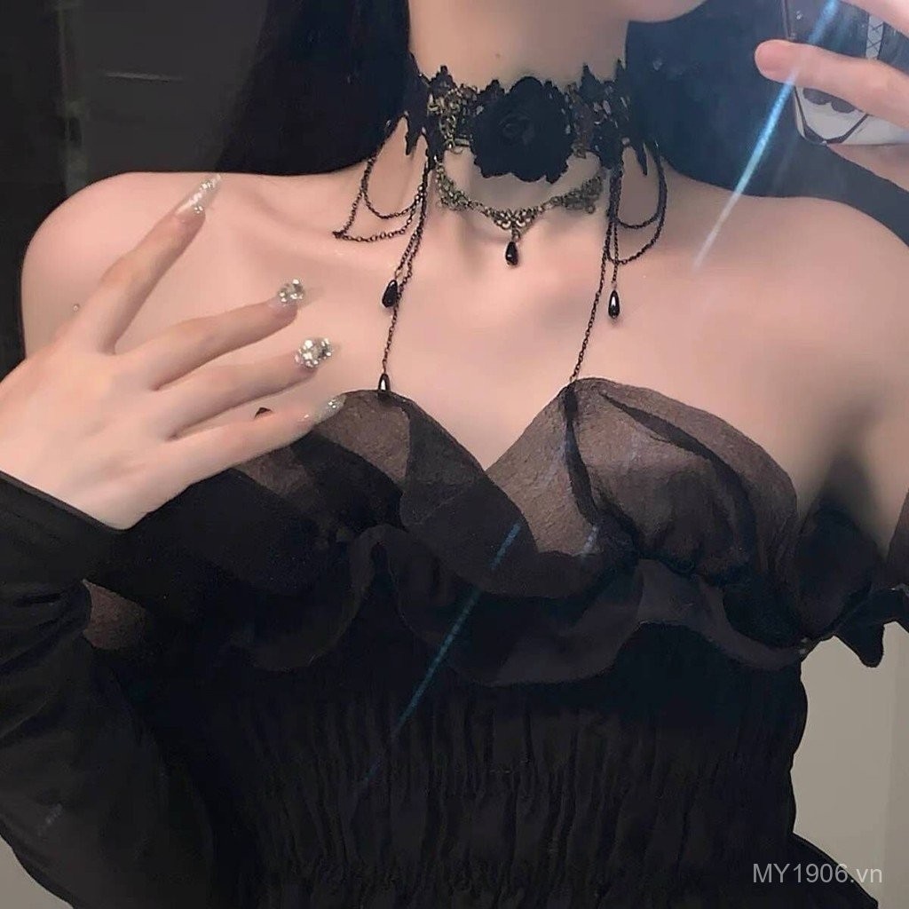 Chocker ren đen họa tiết hoa hồng - phụ kiện thời trang cho nàng