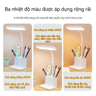 Đèn bàn thông minh INS Style ️ Điều chỉnh nhiệt độ ba màu mờ vô cấp + Giá đỡ điện thoại di động + Hộp đựng bút