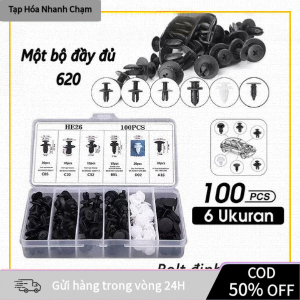 【48h】【COD】Set 100 đinh tán nhựa, ốc vít nhựa, chốt nở cho phụ tùng xe ô tô chốt nhựa vít nở nhựa