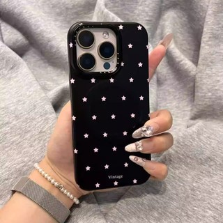 Đáy đen toàn màn hình màu hồng ngôi sao nhỏ giá đỡ từ tính Vỏ điện thoại di động thích hợp cho iPhone17 16 15 14 13 12 Pro Max Bảo vệ camera chống sốc chống rơi mặt sau cứng