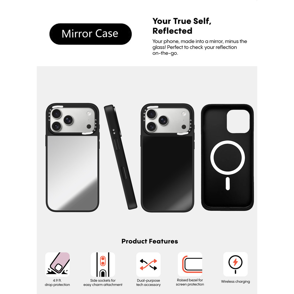 CASECASE X Black & Sliver Mirror Vỏ iPhone hút từ tính cho iPhone 17 16 15 14 13 12 Pro Max Plus Ốp lưng cứng có hộp khắc logo