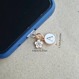 1 Điện Thoại Di Động Chống Bụi Cắm Trắng Hoa Anh Đào Chữ Cái Tiếng Anh A-Z Mặt Dây Chuyền Trang Trí Điện Thoại Di Động