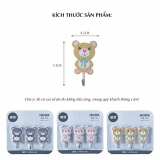 Móc Dán Tường Hình Gấu Dễ Thương Vỉ 3 Cái