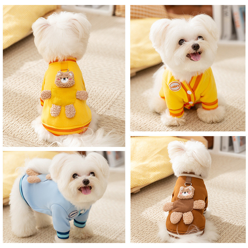【Ready Stock】 Pet Clothes Autumn and Winter Warm Dog Clothes Cute Bear Traction Sweater Fluffy Jacket Puppy Cat Clothing WH0z