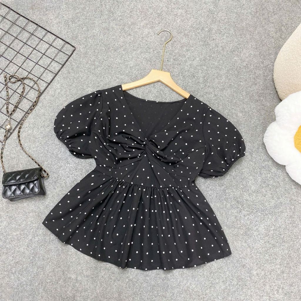 Áo Thun Bigsize Nữ Form Babydoll Họa Tiết Chấm Bi/Trơn Tay Bồng Xinh Xắn Dễ Thương A289