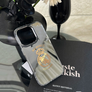 Ốp điện thoại bóng đá Real Madrid cho iPhone 16 / 15 / 14 / 13 / 12 / 11 / PRO MAX / MINI / PLUS / X / XR gương chống rơi và chống sốc Vỏ bảo vệ lỗ lớn