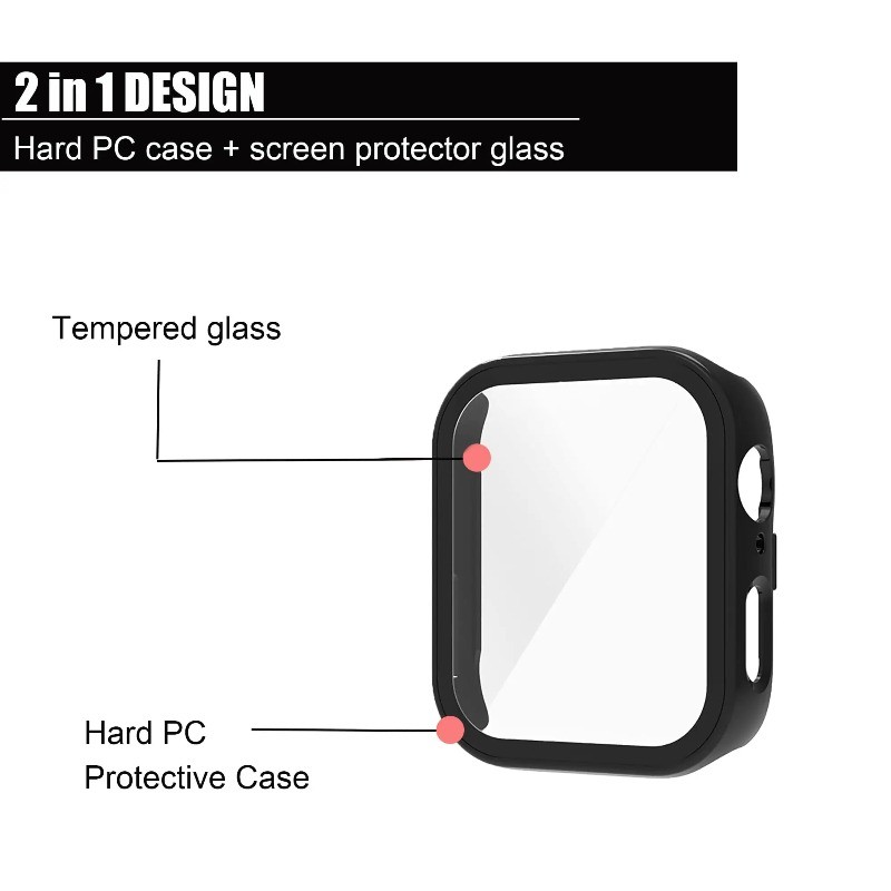 Kính + Ốp Lưng Cho Apple Watch Series 11 10 9 8 7 S6 5 4 3 2 1 SE SE2 SE3 38mm 40mm 41mm 42mm 44mm 45mm 46mm Bảo Vệ Màn Hình Toàn Diện PC Cứng Ốp Lưng Kính Cường Lực