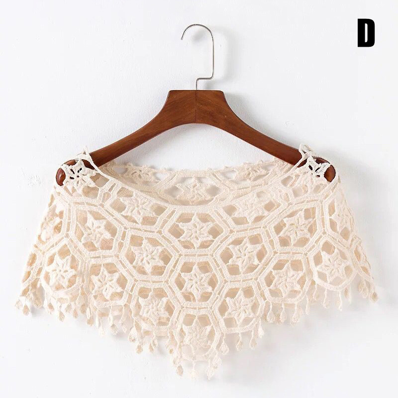 Áo Shrugs Poncho Vintage Dành Cho Phụ Nữ Với Chiếc Khăn Ren Ngắn