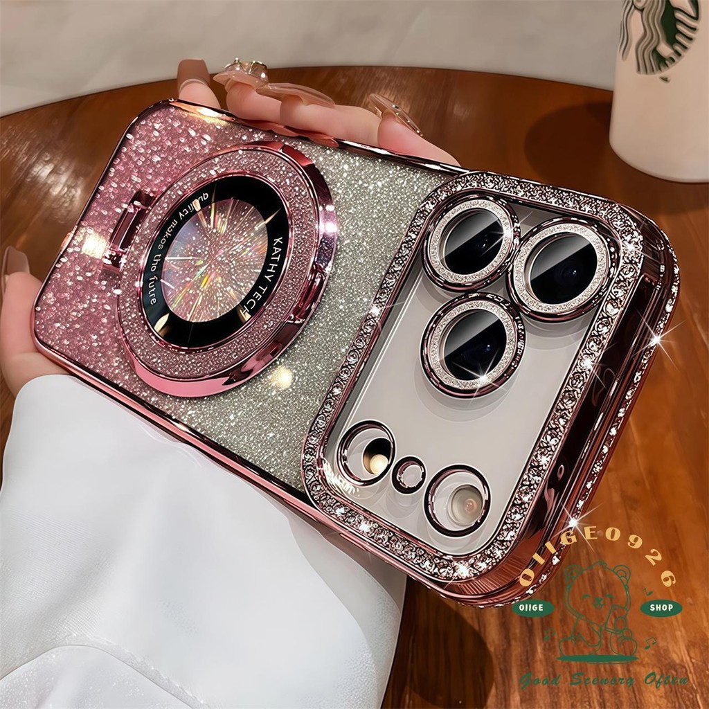 【 Ốp lưng iPhone17 】 Vỏ điện thoại từ tính mạ kim cương iphone17 Pro Max 16 15 14 13 12 cho vỏ iPhone Vỏ mềm silicon TPU chống sốc