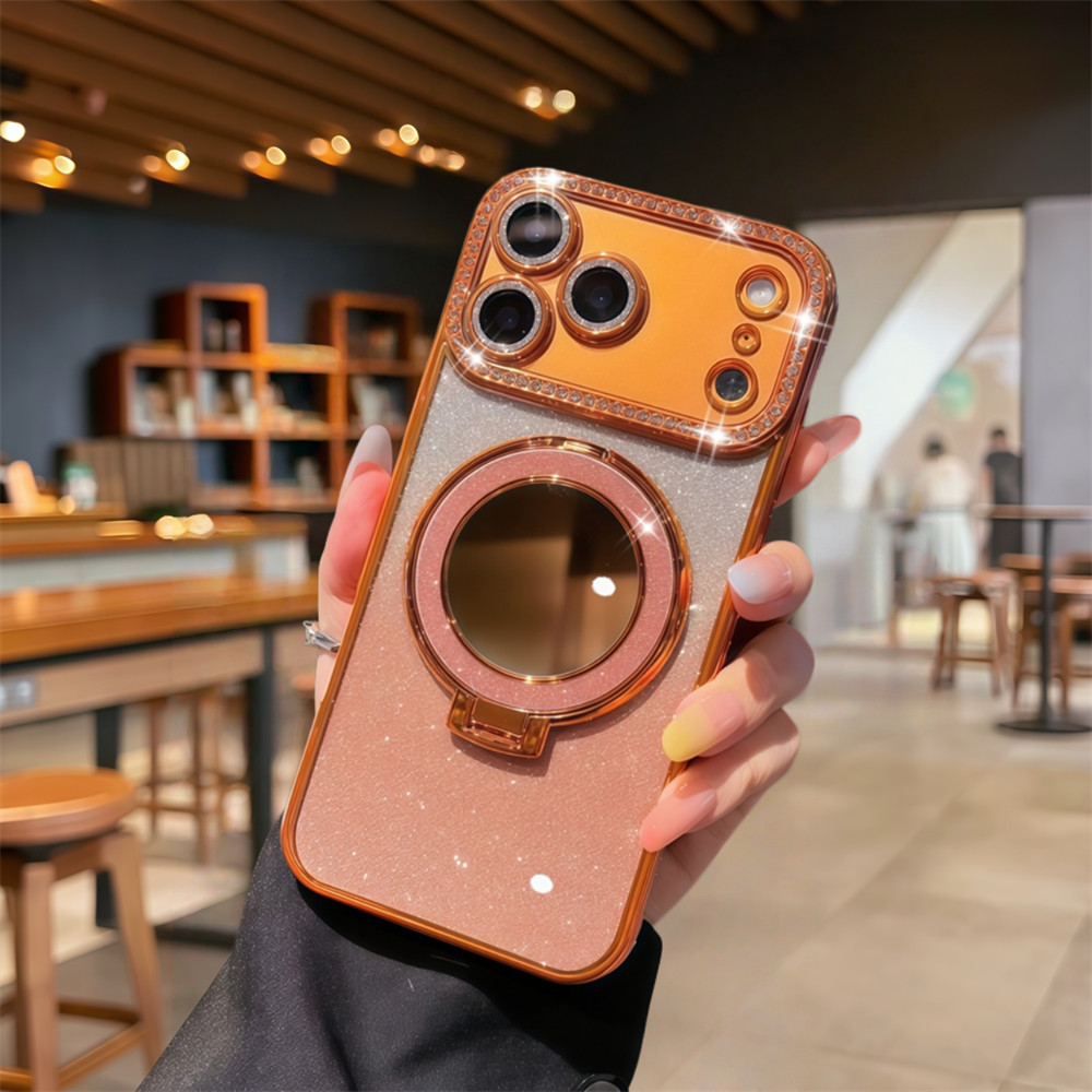 Flash Kim Cương Gương Đứng Ốp Lưng Điện Thoại iPhone 17 12 13 14 15 16 pro max Air 15 16 plus Ống Kính Bảo Vệ Camera Vỏ Chống Sốc Vỏ Mềm Điện Thoại