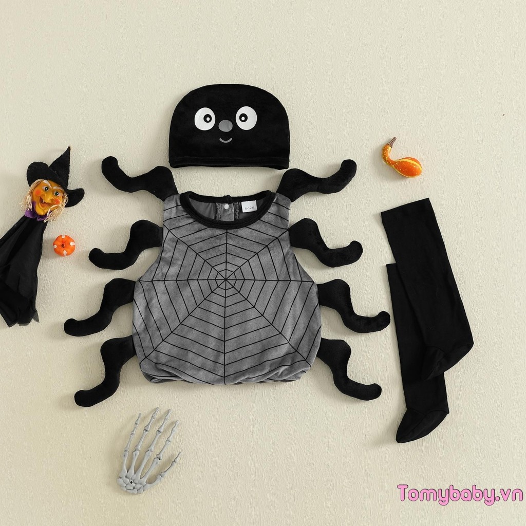 Trang phục nhện Halloween cho bé Áo không tay + Tất dài + Bộ quần áo dự tiệc mũ