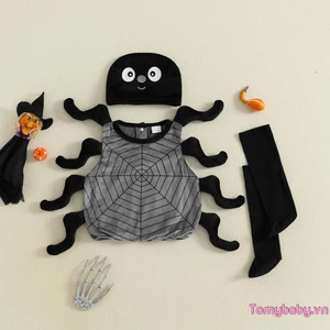 Trang phục nhện Halloween cho bé Áo không tay + Tất dài + Bộ quần áo dự tiệc mũ