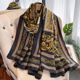 Khăn choàng phong cách Bohemian Baroque màu vàng đen, đa dụng quàng cổ/trùm đầu, phù hợp trang phục hàng ngày và abaya.