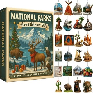 National Parks Advent Calendar 2025, With 24 Iconic Landscapes Ornaments Of National Parks, 24-Days Christmas Countdown Calendar