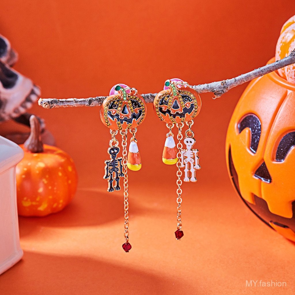 Bông tai Halloween hình bí ngô bằng hợp kim, phù hợp làm quà tặng