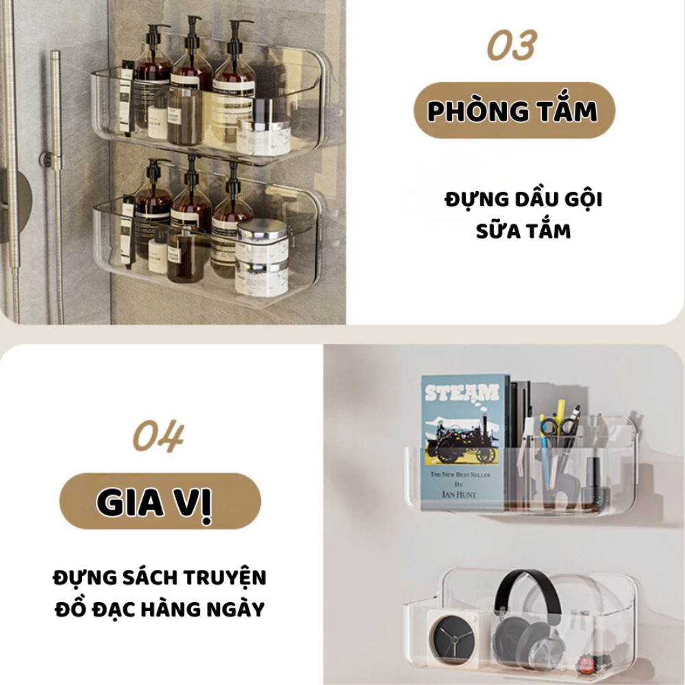Kệ Treo Đồ Trong Suốt, Giá Để Đồ Mỹ Phẩm, Đồ Nhà Bếp Bằng Nhựa Sang Trọng