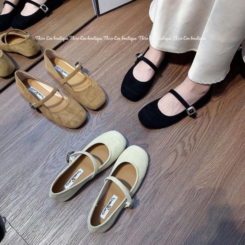 [Thảo Em - BB25] Giày búp bê nữ đế mềm da lộn phối mũi xinh cá tính thời trang [ Sẵn Hàng ]