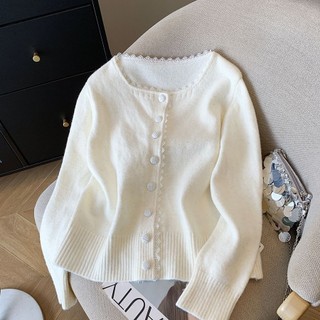 Áo Khoác Cardigan Preppy Cổ Tròn from Ren Sữa Xanh và Len, Phong Cách Hàn Quốc