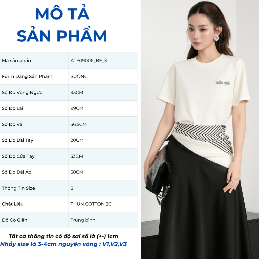 Áo Thun Nữ GUMAC Form Regular Cổ Tròn Tay Ngắn Thêu Chữ Adecade Tối Giản Trẻ Trung ATF09006