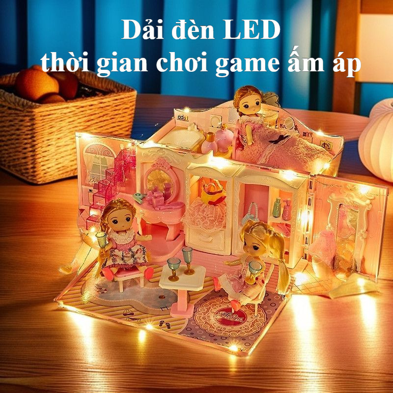 Túi Nhà Búp Bê Màu Hồng Cao Cấp, Gập Gọn Sau Khi Chơi, Đèn LED Chiếu Sáng, Cho Bé Gái 3-6 Tuổi
