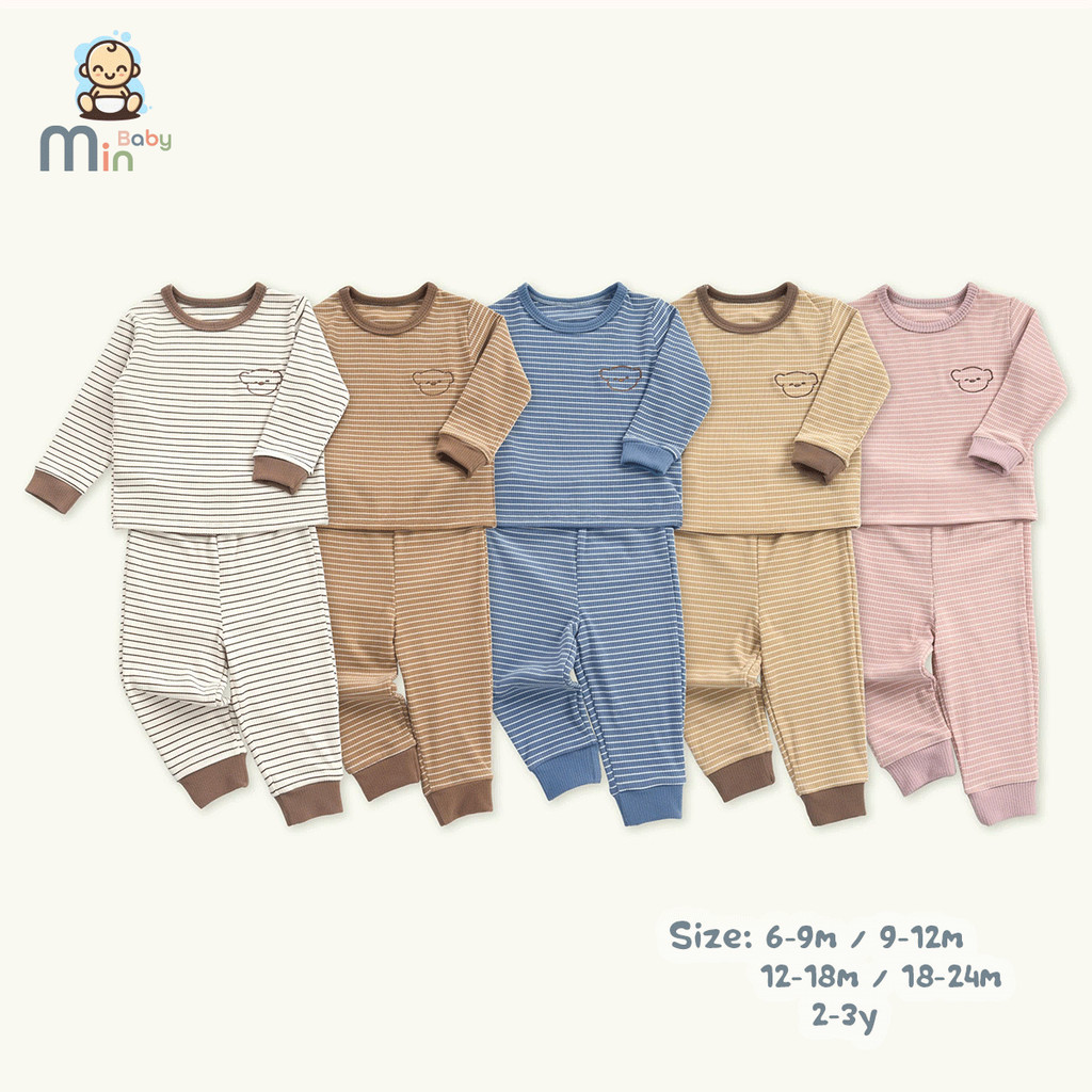 Bộ Dài Tay Thu Đông Cho Bé Nỉ Kẻ Tăm Mềm Mịn - Hàng Chính Hãng MIN0482