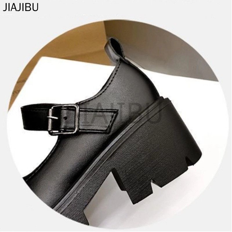 Size 34-43 Giày Da Mũi Tròn Chống Trượt Cổ Điển Phong Cách Đại Học Anh Màu Be/đen Cho Trường Học Đồng Phục JK Nhật Bản Lolita Cỡ Lớn Thường Ngày Dày Cao Gót Cho Nữ Korean Fashion Platform Mary Jane Doll Shoes