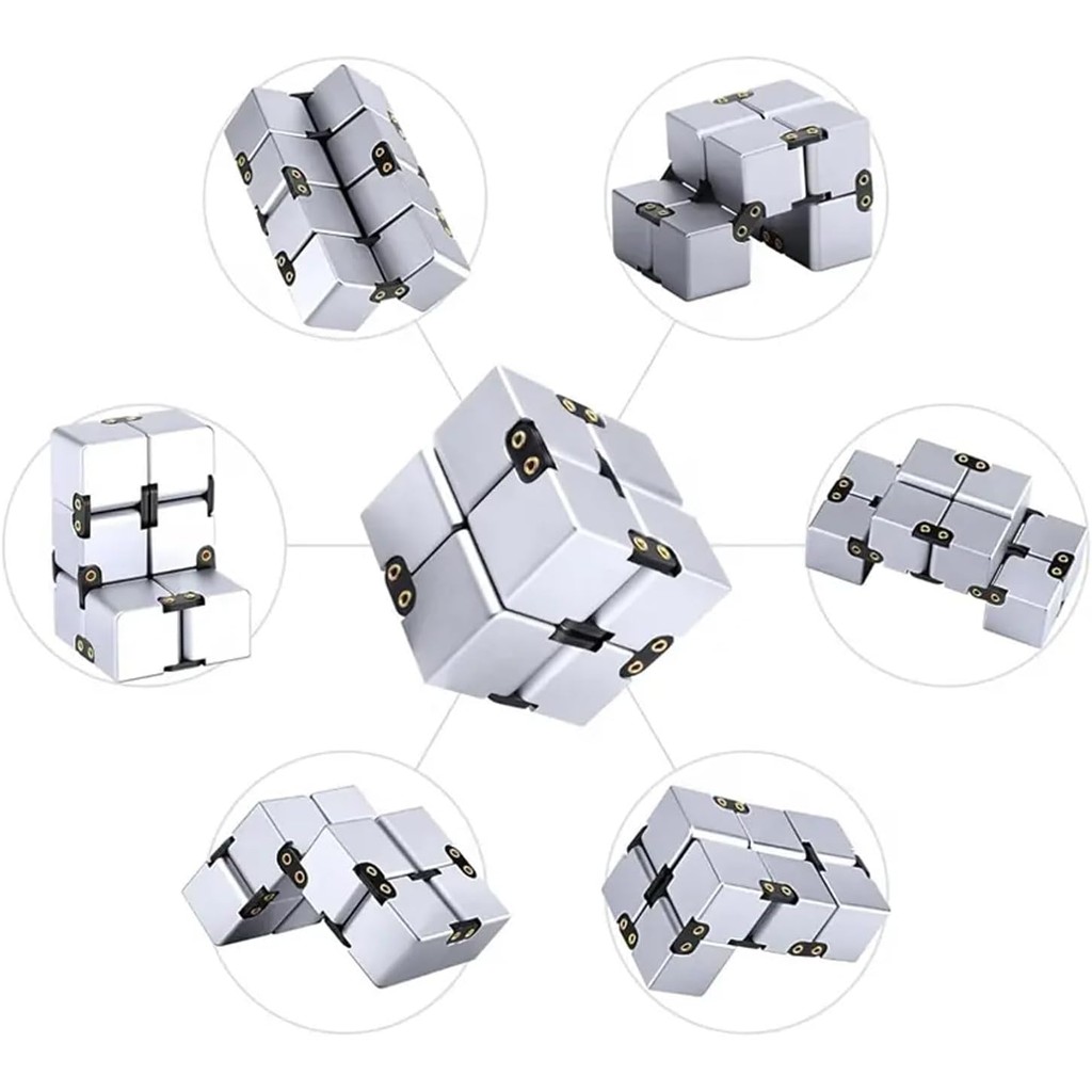 Cube Metal Infinity Cube Khối hợp kim nhôm Khối lập phương Thực hành ngón tay Giảm căng thẳng Quà tặng văn phòng Bạc