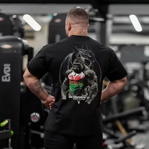 Áo thun thể dục nam lưng Gorilla Găng tay đấm bốc in hình 100% Cotton cao cấp rèn luyện sức mạnh tay ngắn