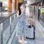 Đầm hoa tay phồng một vai kiểu Pháp Váy đi biển nghỉ mát bên bờ biển