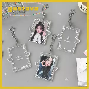 GUSTAVA Hộp Đựng Photocard 3 inch, Với Đôi Cánh Thiên Thần Acrylic Kpop Bảo Vệ Thẻ Ảnh, INS Có Móc Khóa Phong Cách Graffiti ID Huy Hiệu Đồ Dùng Học Tập