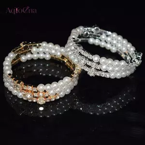 AqToCna Pha Lê Thanh Lịch Giả Ngọc Trai Vòng Tay Nhiều Lớp Co Giãn Vòng Tay Ngọc Trai Vòng Tay Ngọc Trai Cho Nữ Cô Dâu Trang Sức Quà Tặng AqToCna