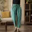 Quần vải lanh Cotton nữ dáng rộng Size lớn Mùa hè Phong cách mới Vải lanh mỏng sọc Harem Quần dài đến mắt cá chân