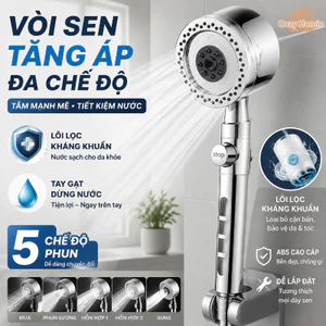 Vòi Sen Tăng áp Lõi lọc sạch khuẩn Nhiều chế độ Tay cầm dừng nước Chất liệu ABS bền Dễ lắp đặt