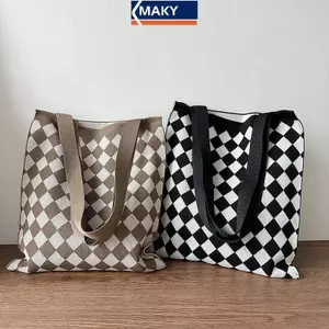 Túi đeo vai dệt kim MAKY Phim hoạt hình Túi mua sắm thông thường dễ thương Túi xách nữ dung tích lớn VN