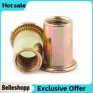 Belleshopp Công cụ sửa chữa Phụ kiện M3-M12 Thép carbon phẳng có ren đinh tán Nut Flange Rivnut Nutsert Fastener(1)