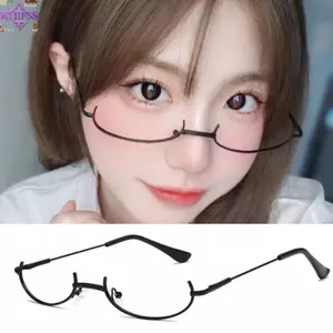 RTJIFSS Kính Trang Trí Thời Trang, Không Có Ống Kính Kim Loại Y2K Kính Nửa Khung, Nóng Sang Trọng Bông Tai Kẹp Vintage Chụp Ảnh Kính Giả Bé Gái