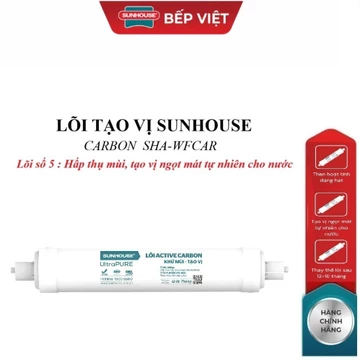 Lõi tạo vị SUNHOUSE Carbon SHA-WFCAR_lõi số 5, Cấu tạo: Than hoạt tính dạng hạt, Hấp thụ mùi, tạo vị ngọt mát cho nước