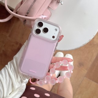 Hàn Quốc Mờ Trong Suốt Màu Hồng Đính Hạt Dây Xích Cổ Tay Ốp Lưng Điện Thoại iPhone 17Promax 17Pro 14 15 16 Pro Max 13 Chống Sốc Hai Lớp imd Nữ Điện Thoại Di Động