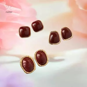 HNKMP Vintage Men Kim Loại Đỏ Bông Tai Dành Cho Nữ Thời Trang Hình Học Bông Tai Vuông Thanh Lịch Cưới Trang Sức Phụ Kiện.